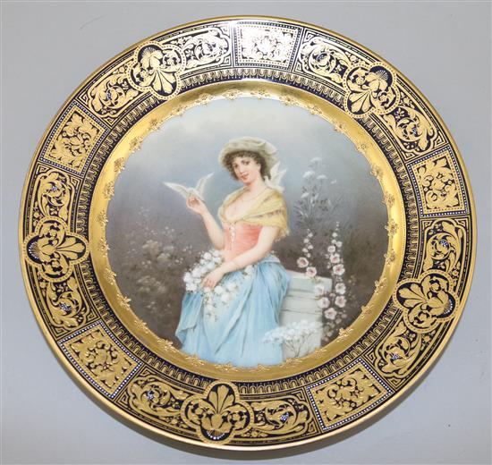 A Vienna style Mein Taubchen portrait cabinet plate, c.1910, 24.5cm